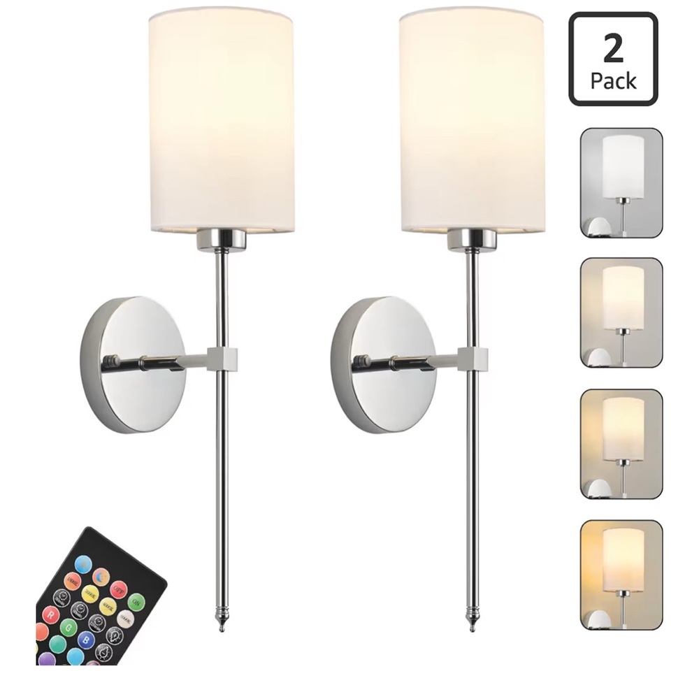 Modern Wall Sconce Light Set - White and Silver. Home decor.